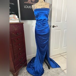 Emerald Sundae Royal Blue Satin Gown